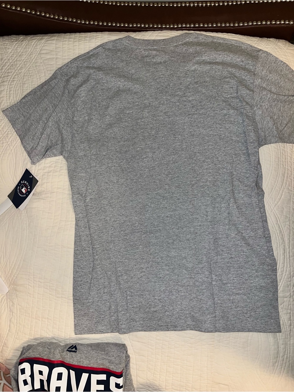 TWO Majestic Gray Atlanta Braves Graphic Tees - Red & Navy Logos - Picture 9 of 9